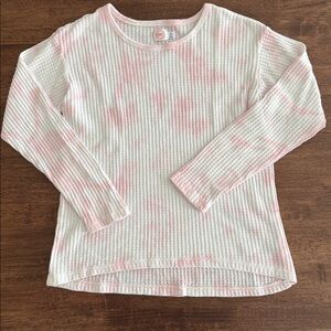 Wonder Nation pink and white tie dye waffle knit girls top